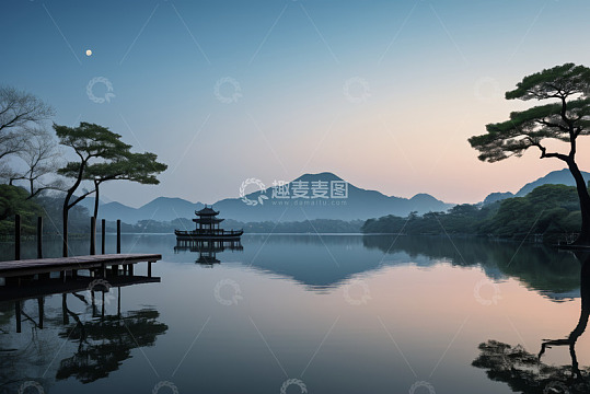 西湖湖景亭台山水风光