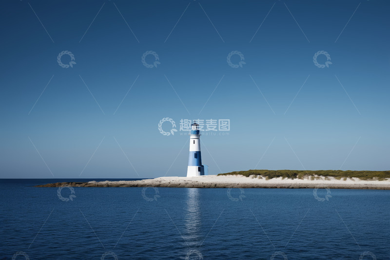 高清大图下载【趣麦麦图】-海上蓝白灯塔风景