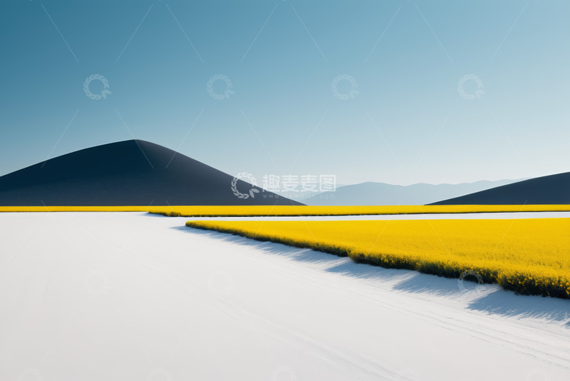 高清大图下载【趣麦麦图】黄色花田与远山风景