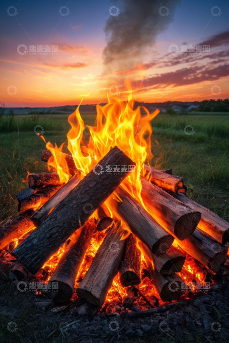 高清大图下载【趣麦麦图】户外田野中的篝火