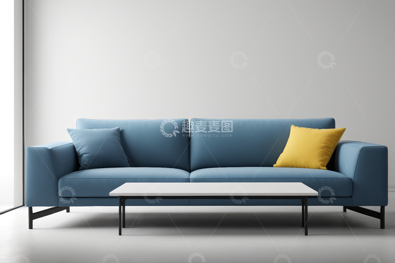 高清大图下载【趣麦麦图】简约室内蓝色沙发与茶几