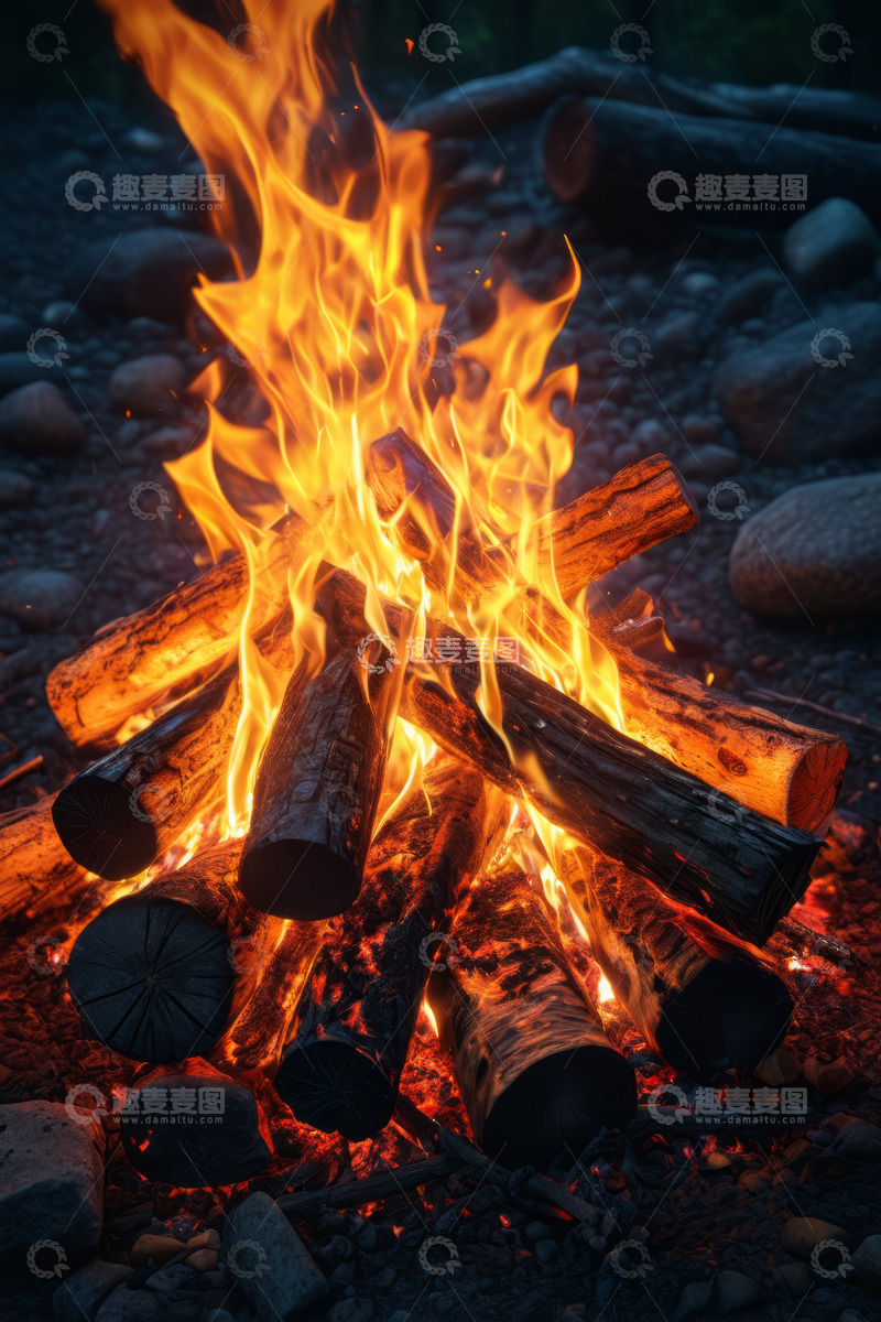 高清大图下载【趣麦麦图】户外燃烧的篝火特写
