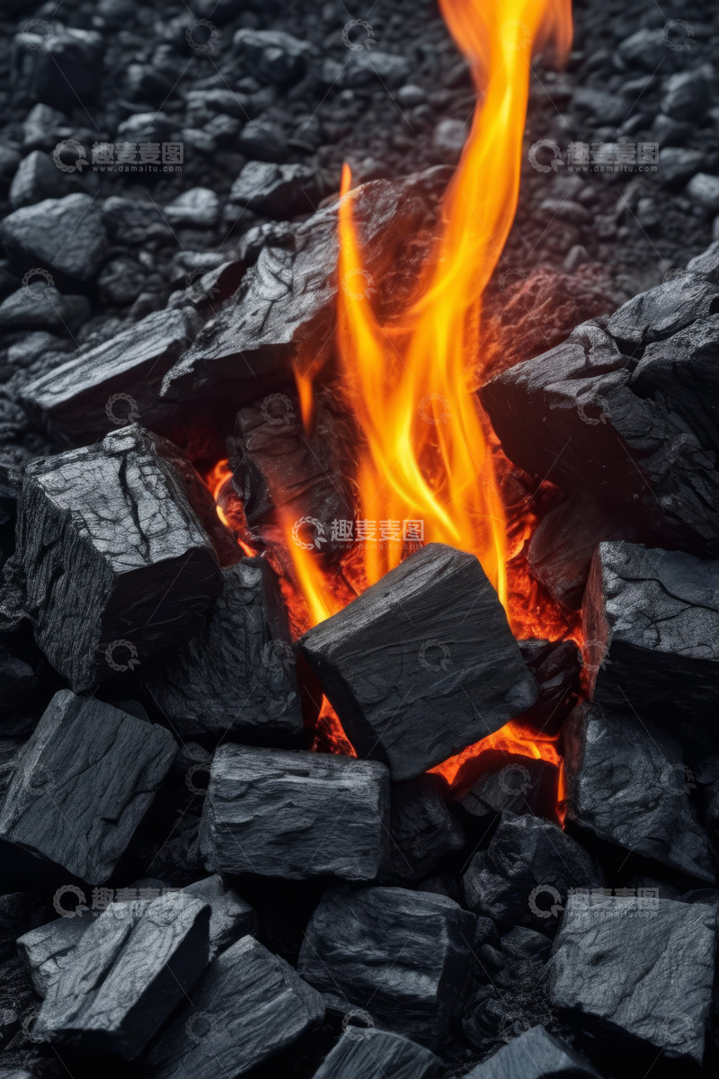 高清大图下载【趣麦麦图】燃烧的木炭与火焰特写