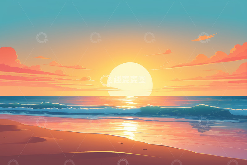 高清大图下载【趣麦麦图】海滩日落景象
