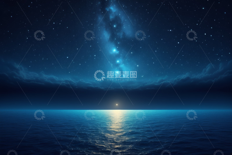 高清大图下载【趣麦麦图】夜空下的海面与星空景象