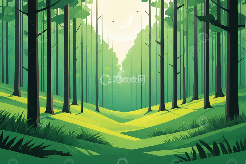 高清大图下载【趣麦麦图】阳光洒落的茂密森林场景