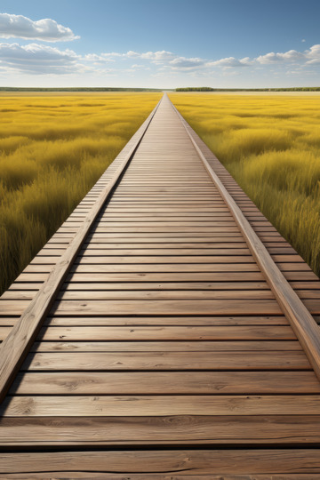 田野中延伸的木质栈道