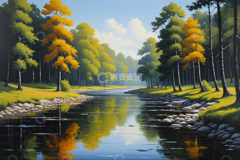 高清大图下载【趣麦麦图】河边森林自然风光