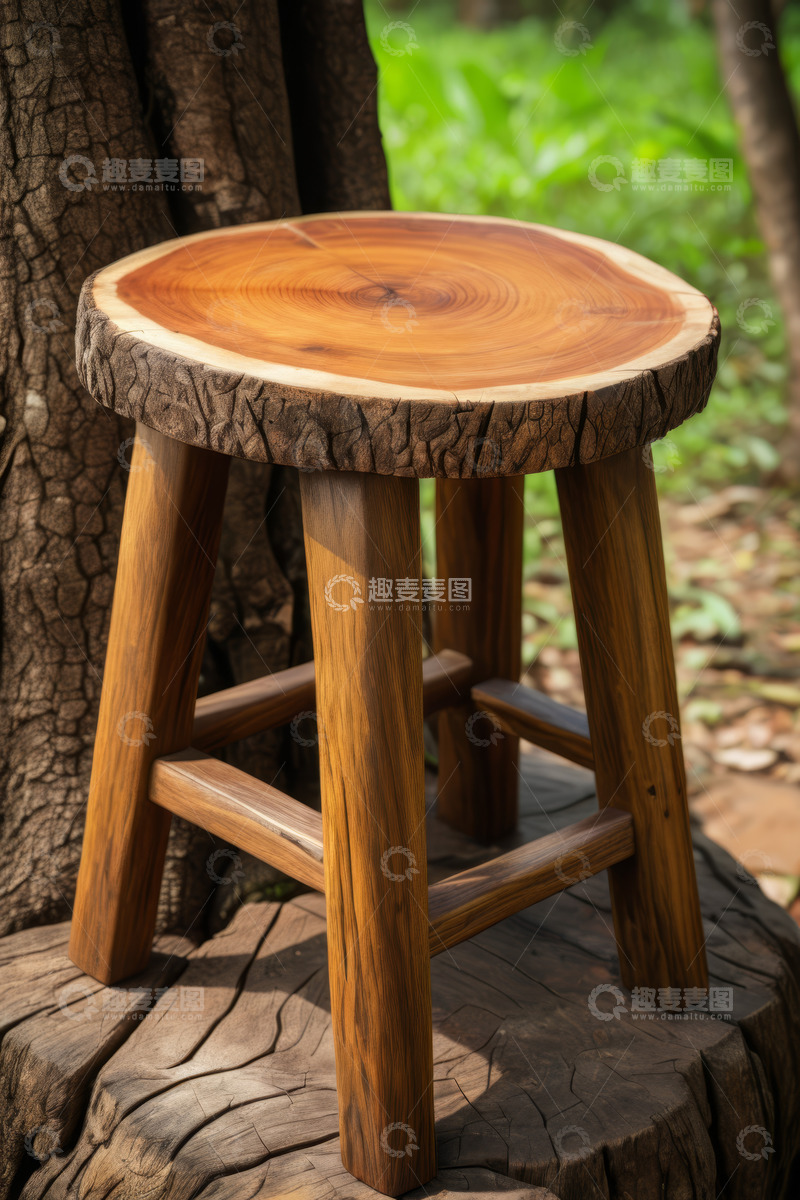 高清大图下载【趣麦麦图】户外树桩上的原木风木凳