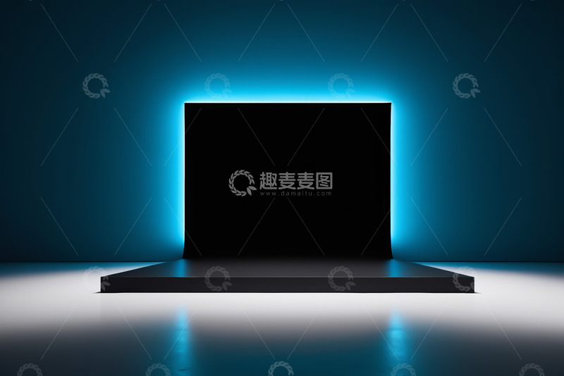 高清大图下载【趣麦麦图】蓝色光效背景下的黑色展示台