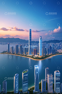 城市沿海高楼天际线景观