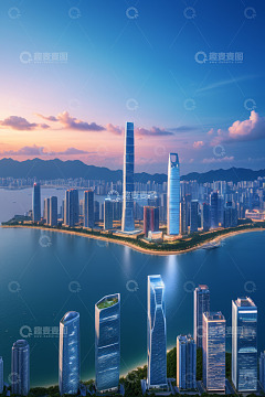 城市沿海高楼天际线景观