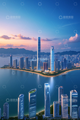城市沿海高楼天际线景观