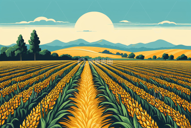 高清大图下载【趣麦麦图】田野间金黄的小麦种植场景