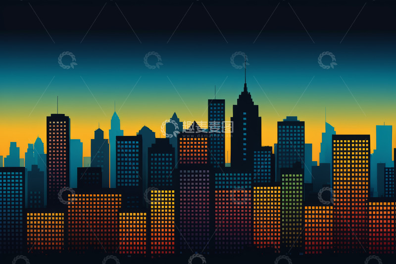 高清大图下载【趣麦麦图】黄昏城市建筑剪影