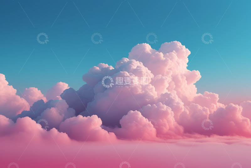 高清大图下载【趣麦麦图】梦幻粉色云朵与蓝天景象