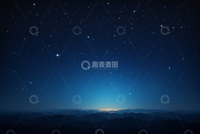 高清大图下载【趣麦麦图】夜空下连绵山脉与闪烁星星