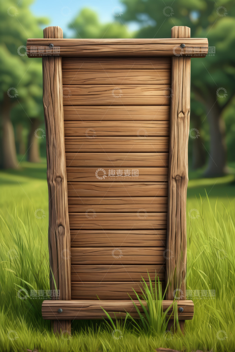 高清大图下载【趣麦麦图】森林中的木质告示牌