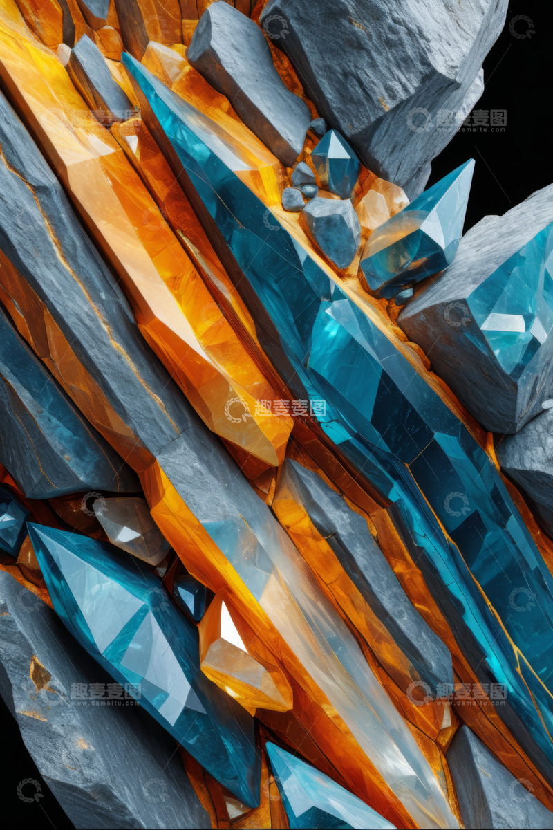 高清大图下载【趣麦麦图】多彩水晶与岩石组合特写
