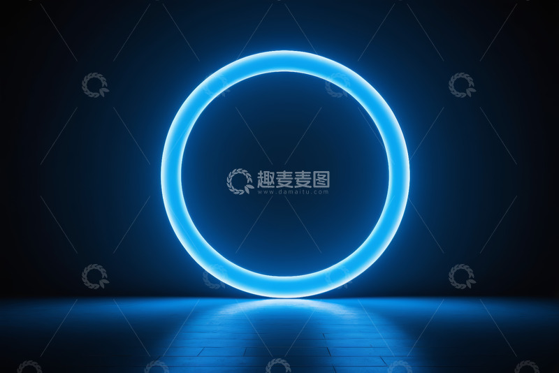 高清大图下载【趣麦麦图】蓝色发光霓虹圆环背景