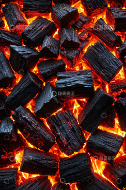 燃烧的木炭与火焰特写