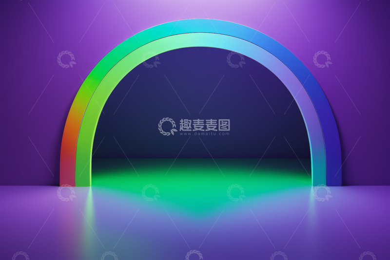 高清大图下载【趣麦麦图】紫色背景彩色拱形通道场景