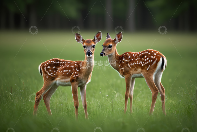 高清大图下载【趣麦麦图】草地上的两只小鹿