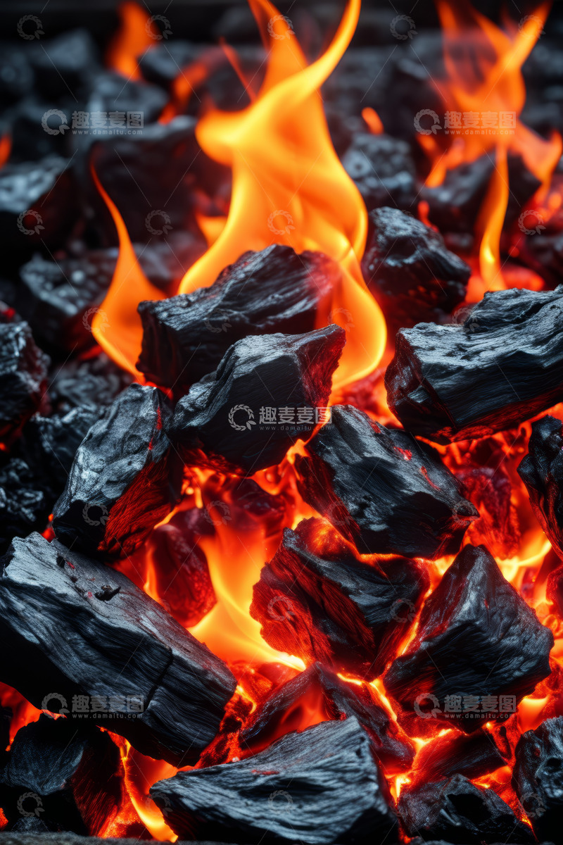 高清大图下载【趣麦麦图】燃烧中的炭火特写