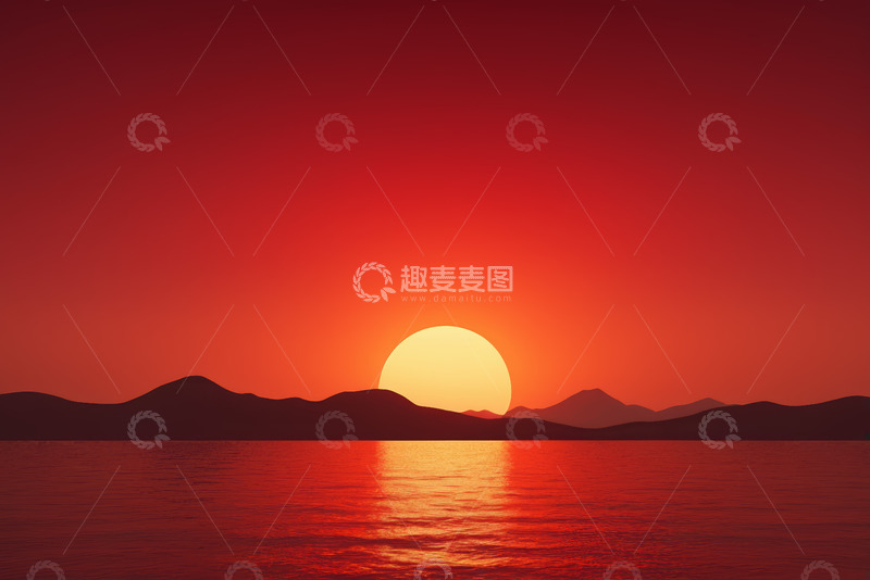 高清大图下载【趣麦麦图】海上日落远景
