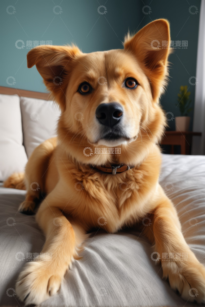 高清大图下载【趣麦麦图】趴在床上的宠物狗