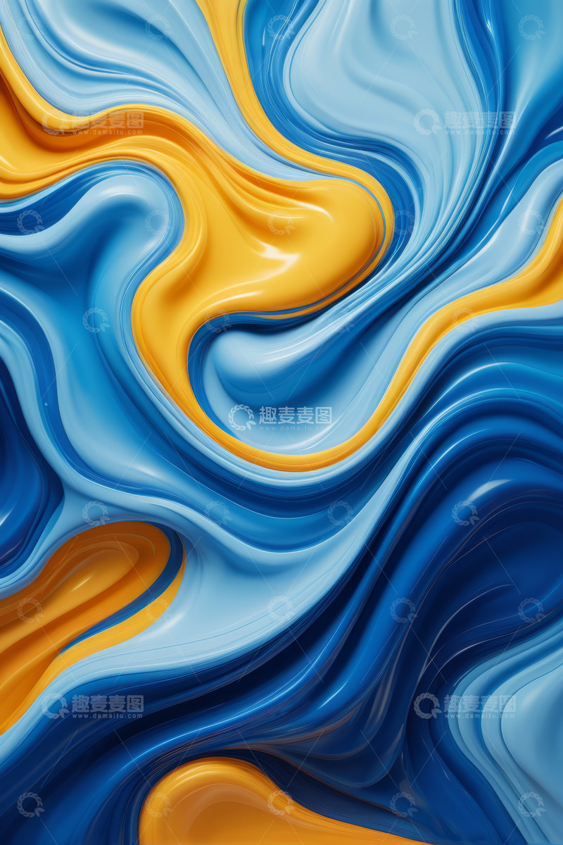 高清大图下载【趣麦麦图】蓝黄渐变流体抽象背景图案