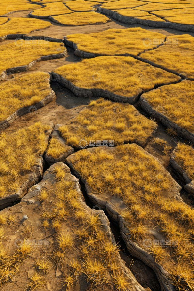 高清大图下载【趣麦麦图】干裂地面与稀疏黄草景象