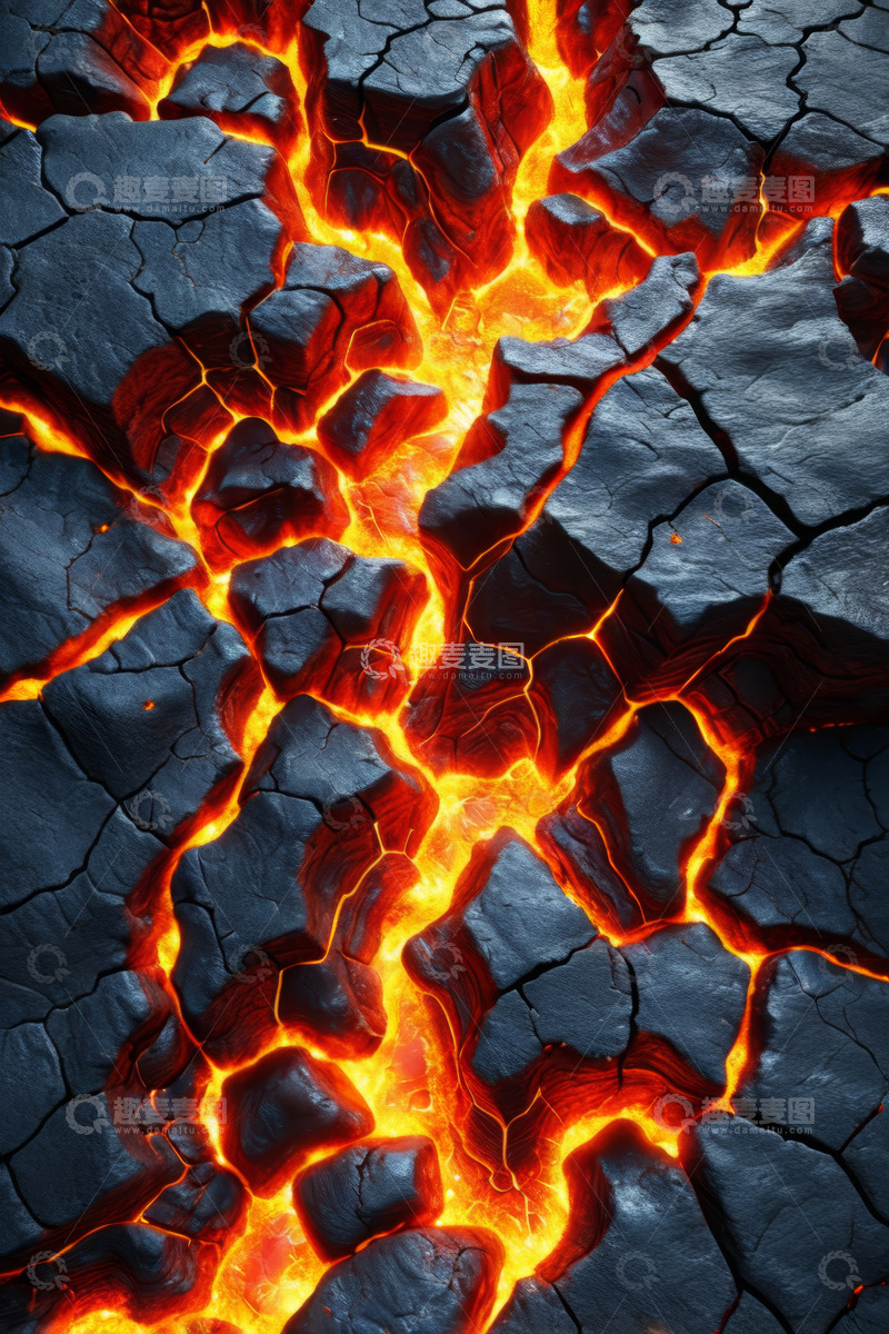 高清大图下载【趣麦麦图】地表裂缝中涌出的炽热熔岩