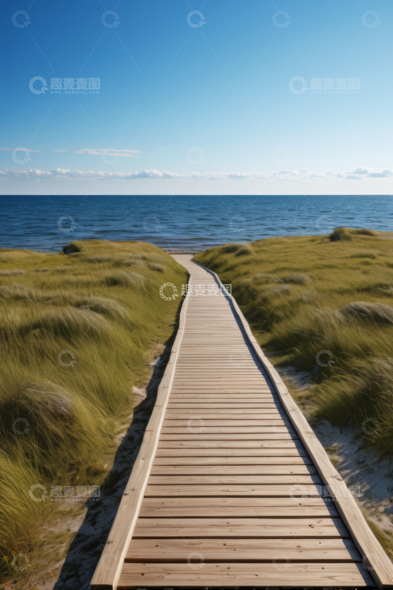 高清大图下载【趣麦麦图】海边木板路通往海洋景观