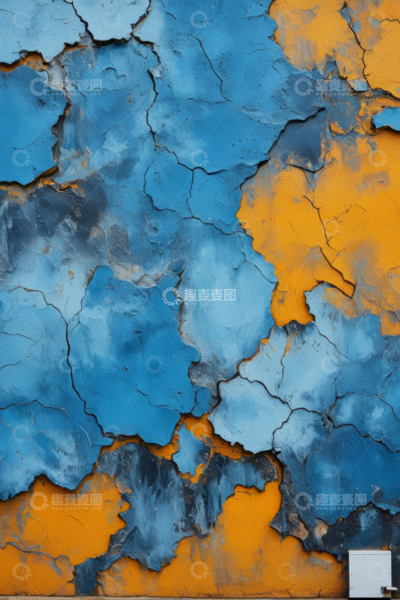 高清大图下载【趣麦麦图】蓝黄相间剥落墙面纹理