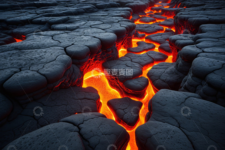 火山熔岩流淌景象