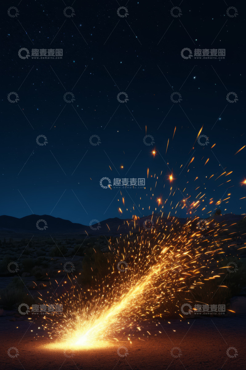高清大图下载【趣麦麦图】夜空下野外的火花绽放景象