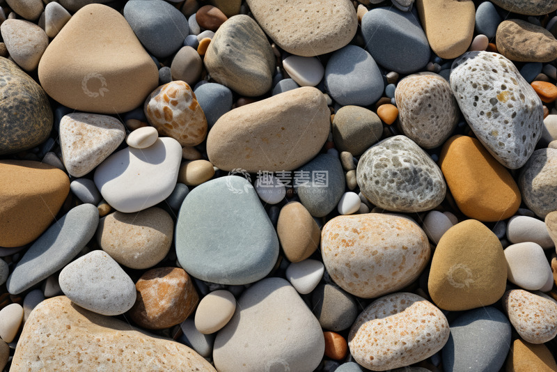 高清大图下载【趣麦麦图】海滩上的多彩鹅卵石