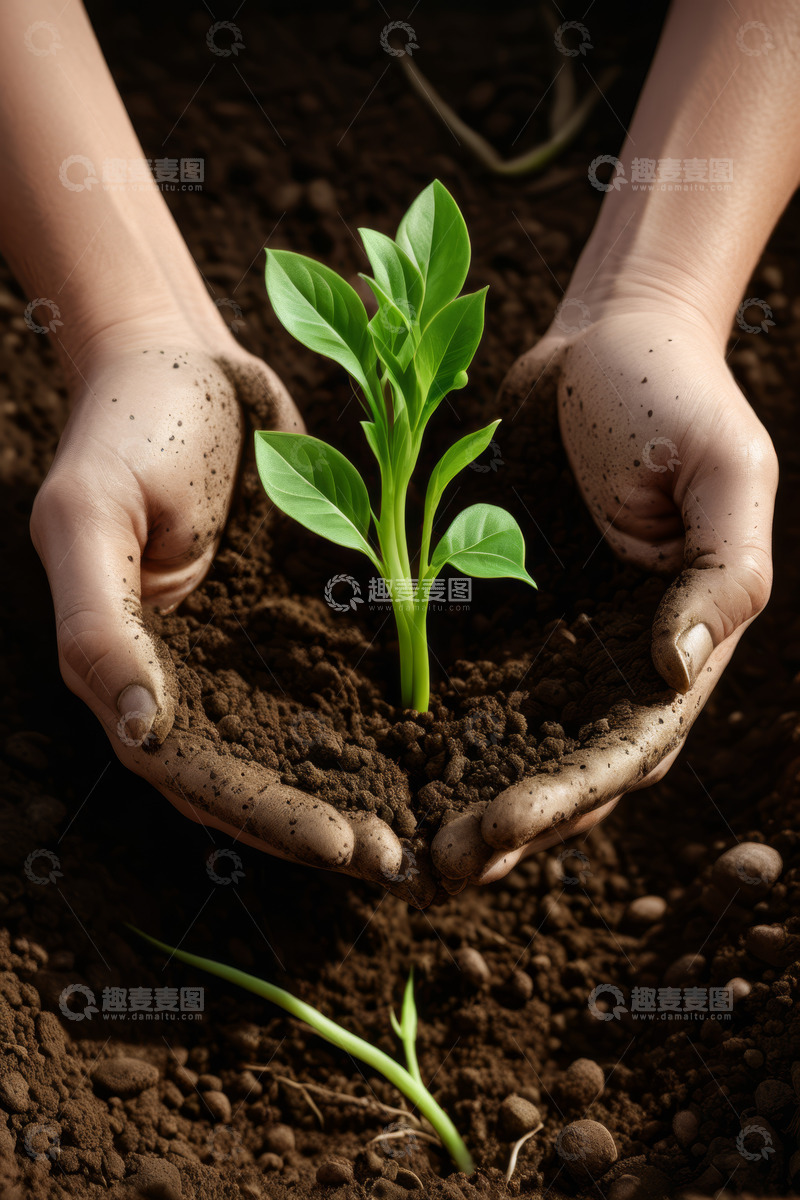 高清大图下载【趣麦麦图】双手呵护绿植幼苗