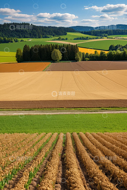 多彩农田田园风光全景