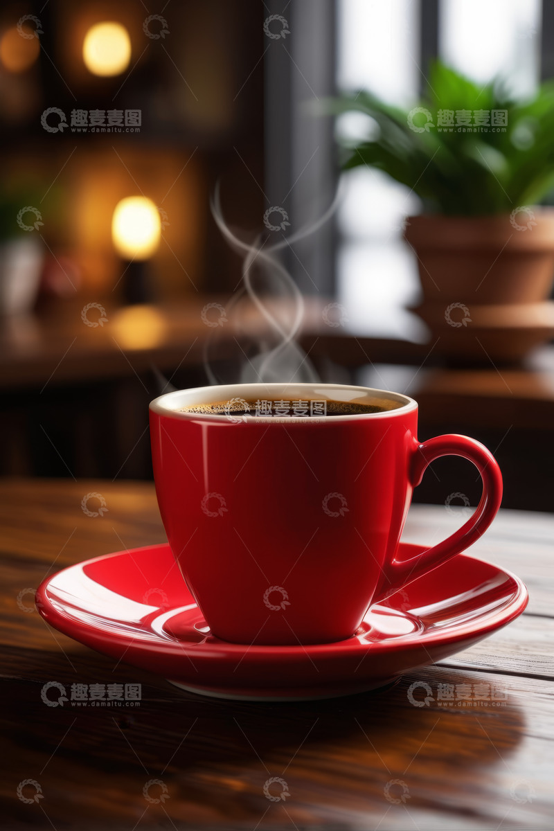 高清大图下载【趣麦麦图】红色马克杯装热咖啡