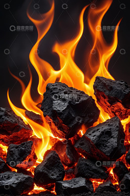 燃烧的炭火火焰特写