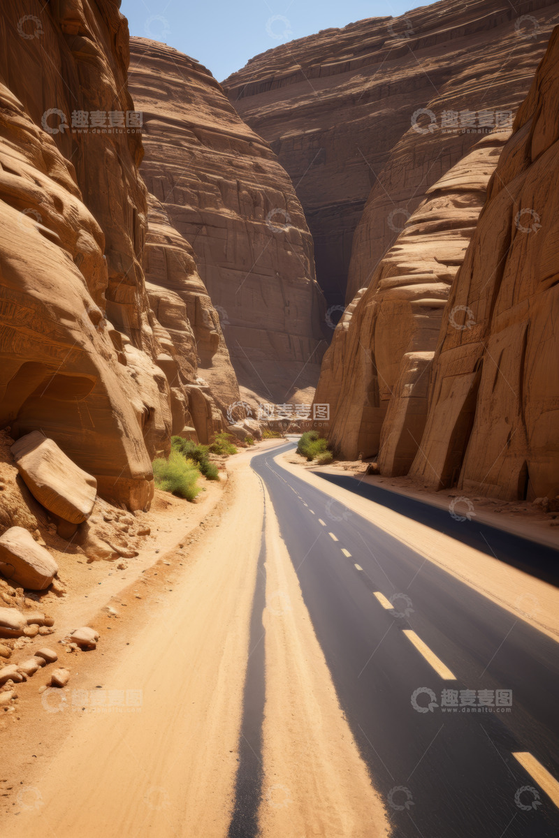 高清大图下载【趣麦麦图】沙漠公路旁的岩石自然景观