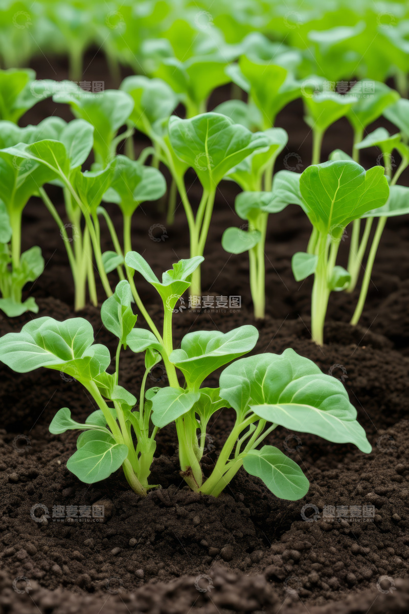 高清大图下载【趣麦麦图】土壤中生长的嫩绿蔬菜苗