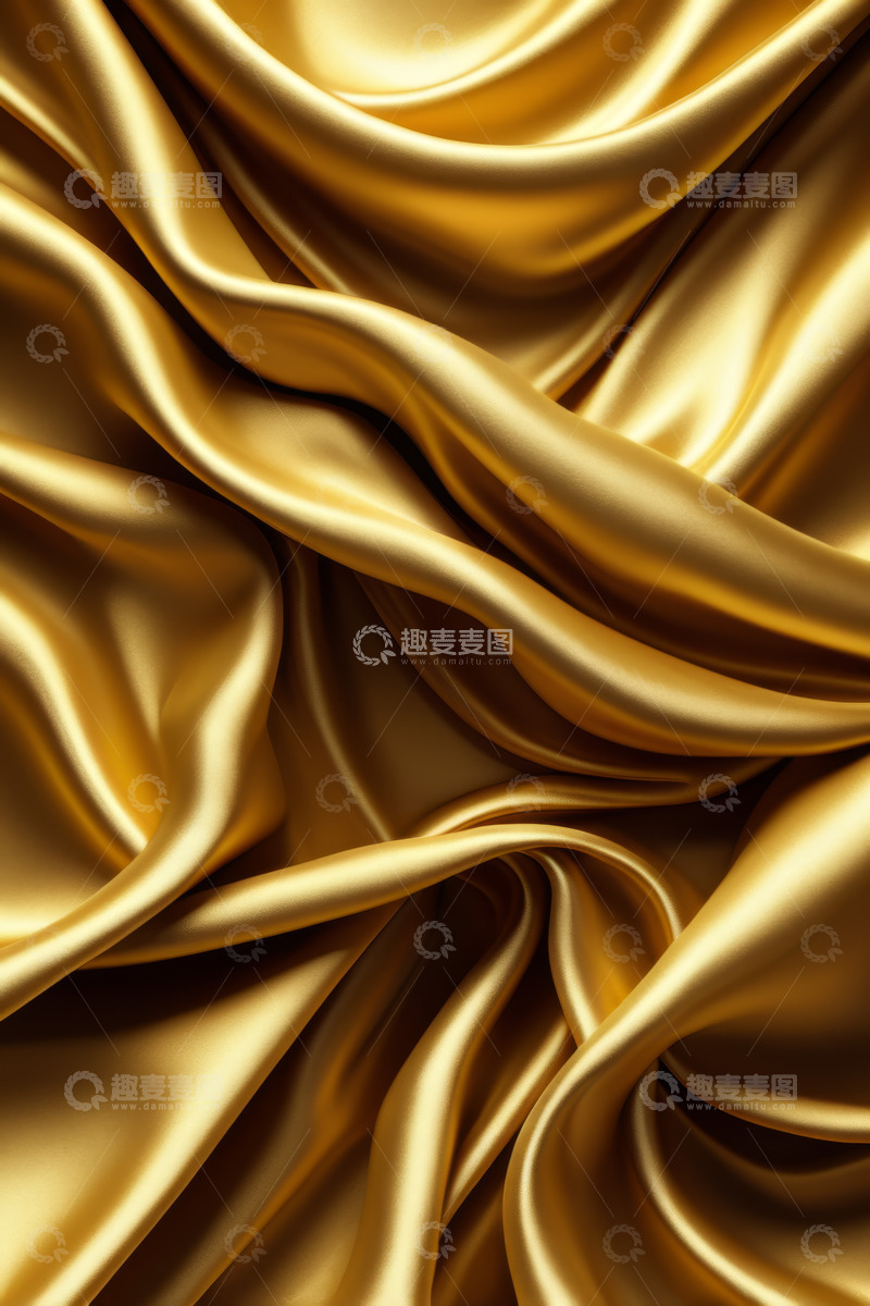 高清大图下载【趣麦麦图】金色丝绸褶皱纹理特写