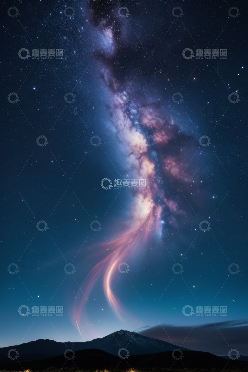 高清大图下载【趣麦麦图】夜空下的银河与山脉景观