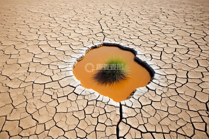 高清大图下载【趣麦麦图】干裂土地上的积水与小草