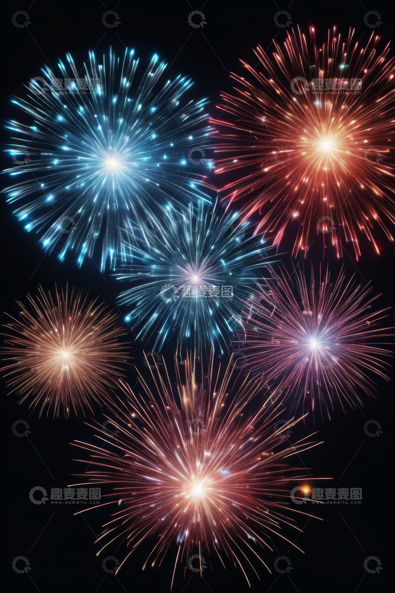 高清大图下载【趣麦麦图】夜空中绽放的多彩烟花