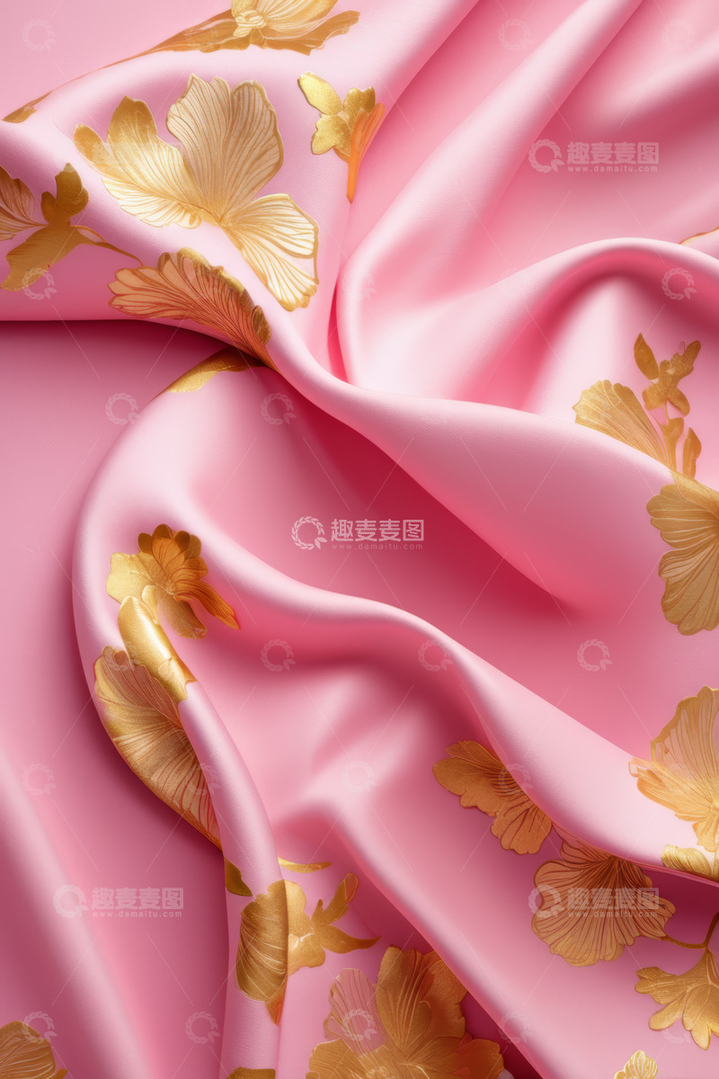 高清大图下载【趣麦麦图】粉色丝绸织物金花纹理素材