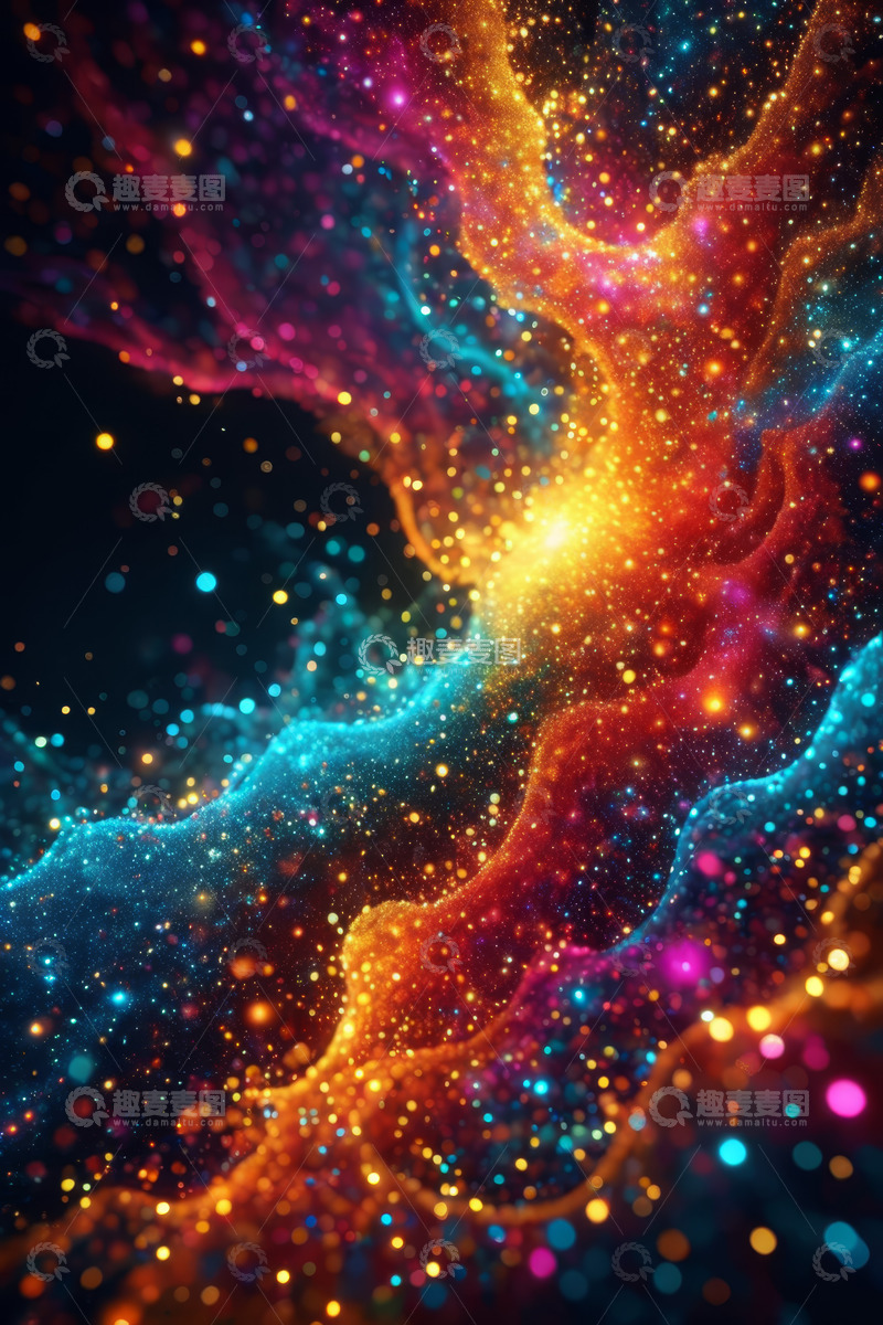 高清大图下载【趣麦麦图】梦幻多彩发光粒子抽象背景